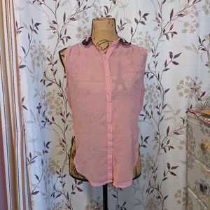 Roommates Sheer Pink Collared Tank, Size: L